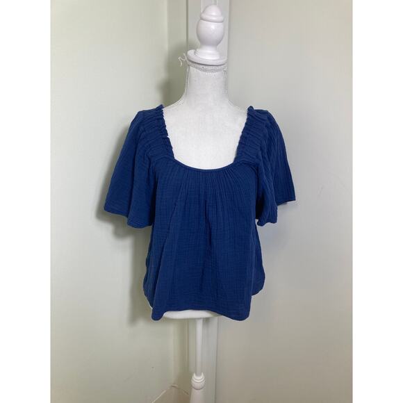 Xirena Navy Gauze Square Neck Top Sz M - Picture 1 of 3
